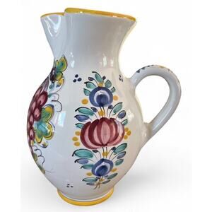 Slovak Handmade MODRA Keramika Pinched Pitcher Vase Floral Cottage Gift Floral